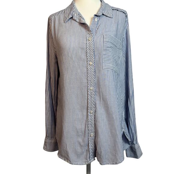 Arizona Jeans Co. Blue Striped Boyfriend Fit Button-Up – Medium - Picture 1 of 9